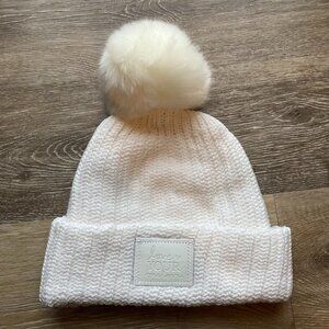 LYM White Knit Beanie with Pompom